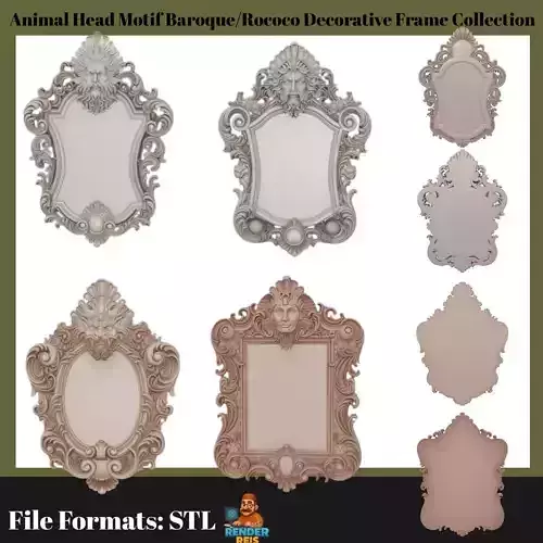 Animal Head Motif Baroque Rococo Decorative Frame Collection 3D print model