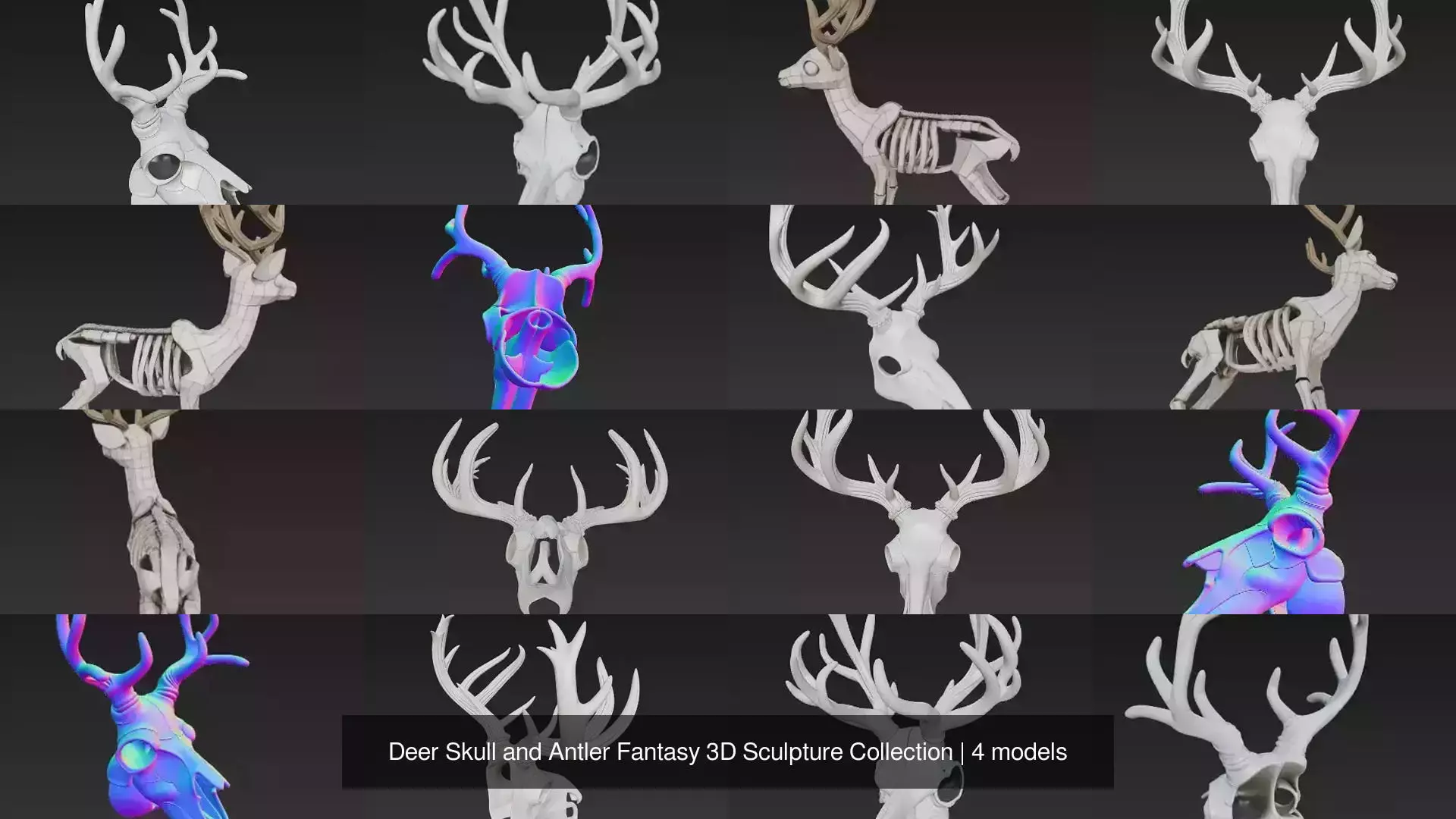 Deer Skull and Antler Fantasy 3D Sculpture Collection _0