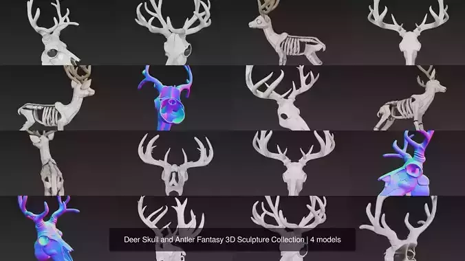 Deer Skull and Antler Fantasy 3D Sculpture Collection Deer Skull and Antler Fantasy 3D Sculpture Collection