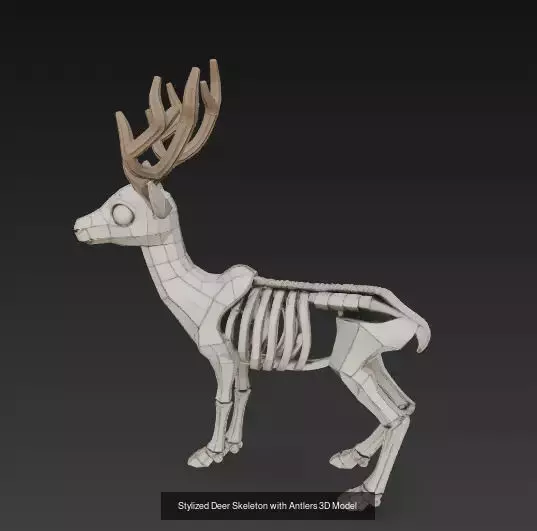 Deer Skull and Antler Fantasy 3D Sculpture Collection _3