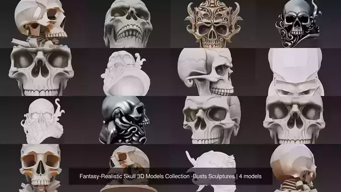 Fantasy-Realistic Skull 3D Models Collection -Busts Sculptures 
