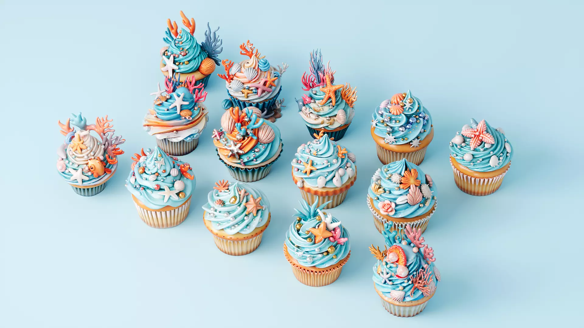 Ocean Style Cupcake Cake 3D model_2