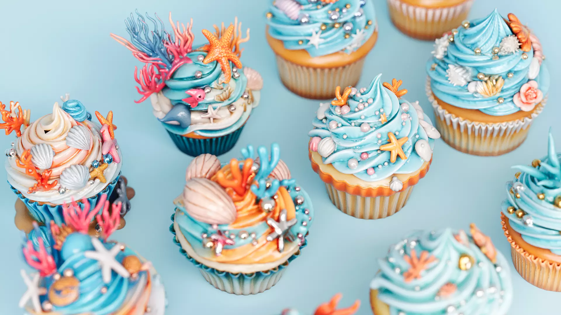 Ocean Style Cupcake Cake 3D model_4