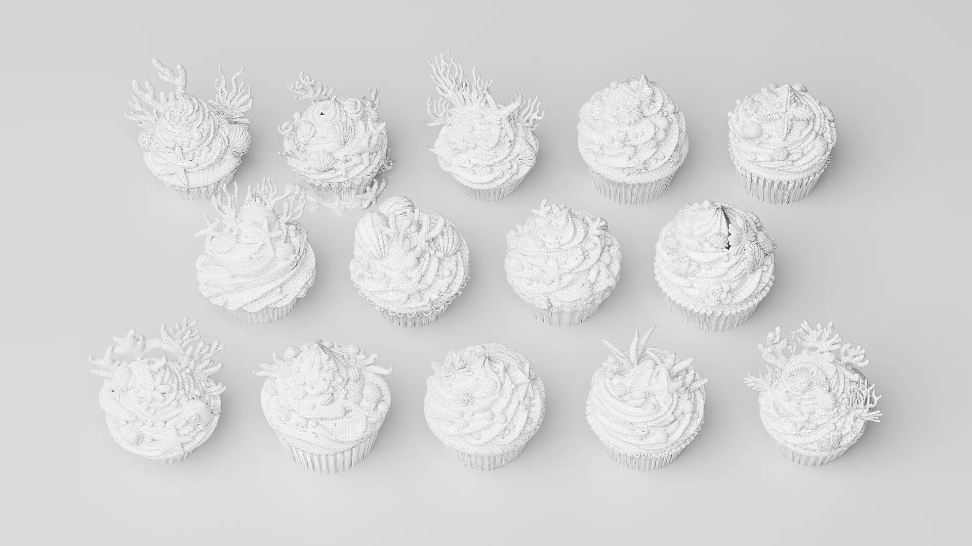 Ocean Style Cupcake Cake 3D model_6