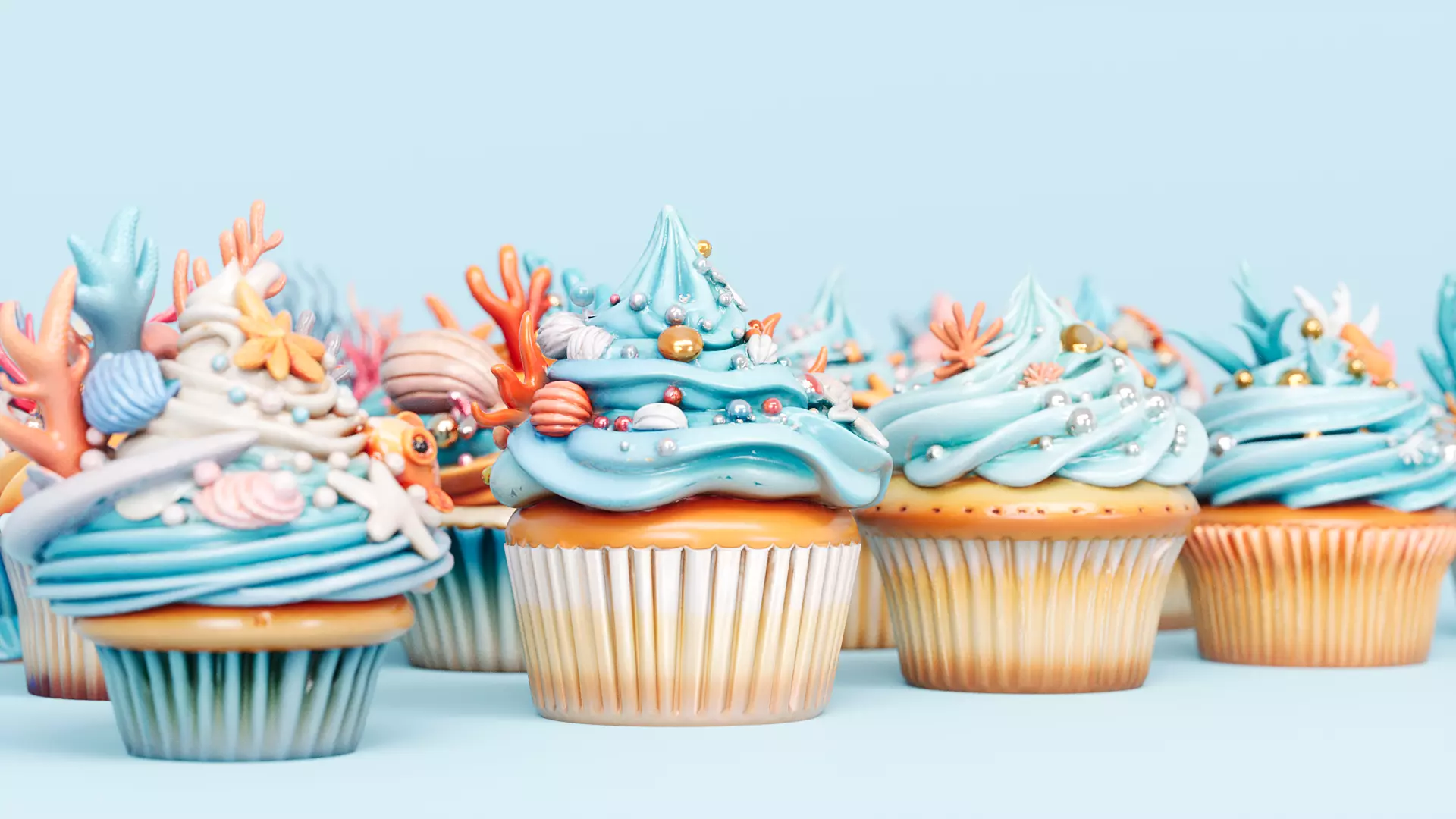 Ocean Style Cupcake Cake 3D model_3