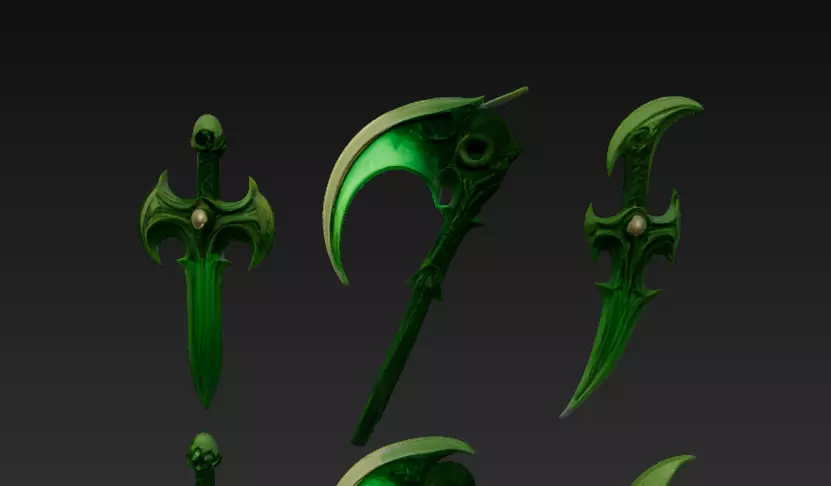 Dark Emerald Weapon Pack Fantasy Swords Scythes 3D model_3