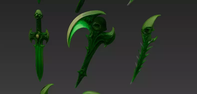 Dark Emerald Weapon Pack Fantasy Swords Scythes 3D model_4