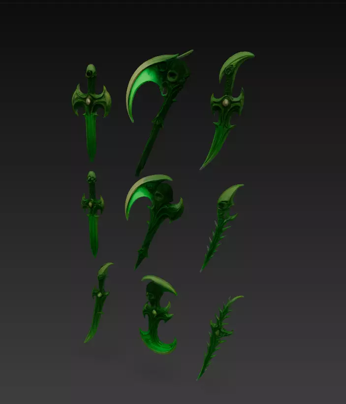 Dark Emerald Weapon Pack Fantasy Swords Scythes 3D model_1