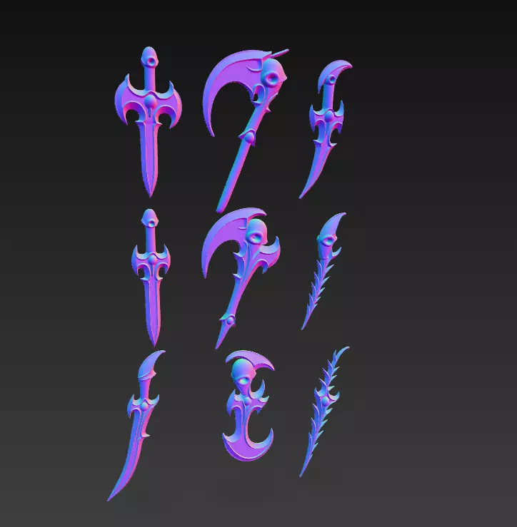 Dark Emerald Weapon Pack Fantasy Swords Scythes 3D model_7