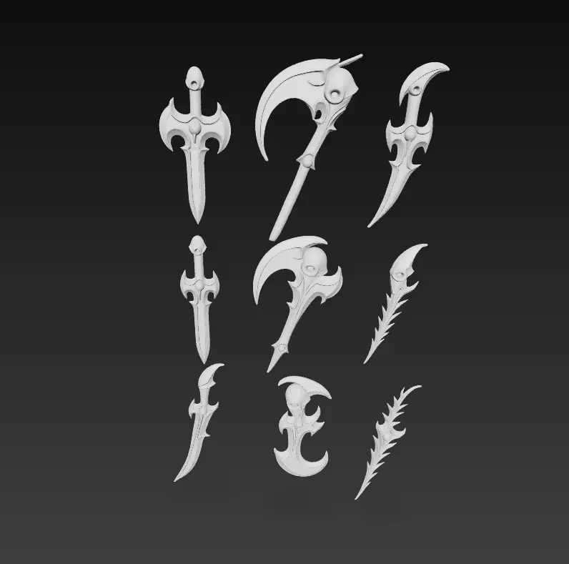Dark Emerald Weapon Pack Fantasy Swords Scythes 3D model_6