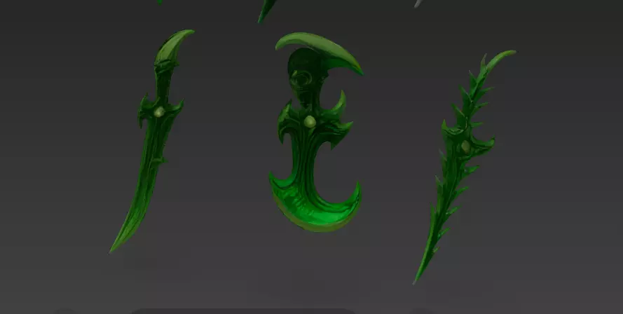 Dark Emerald Weapon Pack Fantasy Swords Scythes 3D model_5