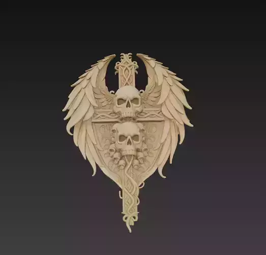 Gothic Winged Skull Shield 3D Fantasy Dark Sculpture 3D model