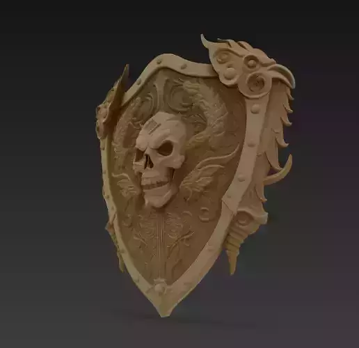 Gothic Skull Shield 3D Model Dark Fantasy Printable Sculpture 3D model