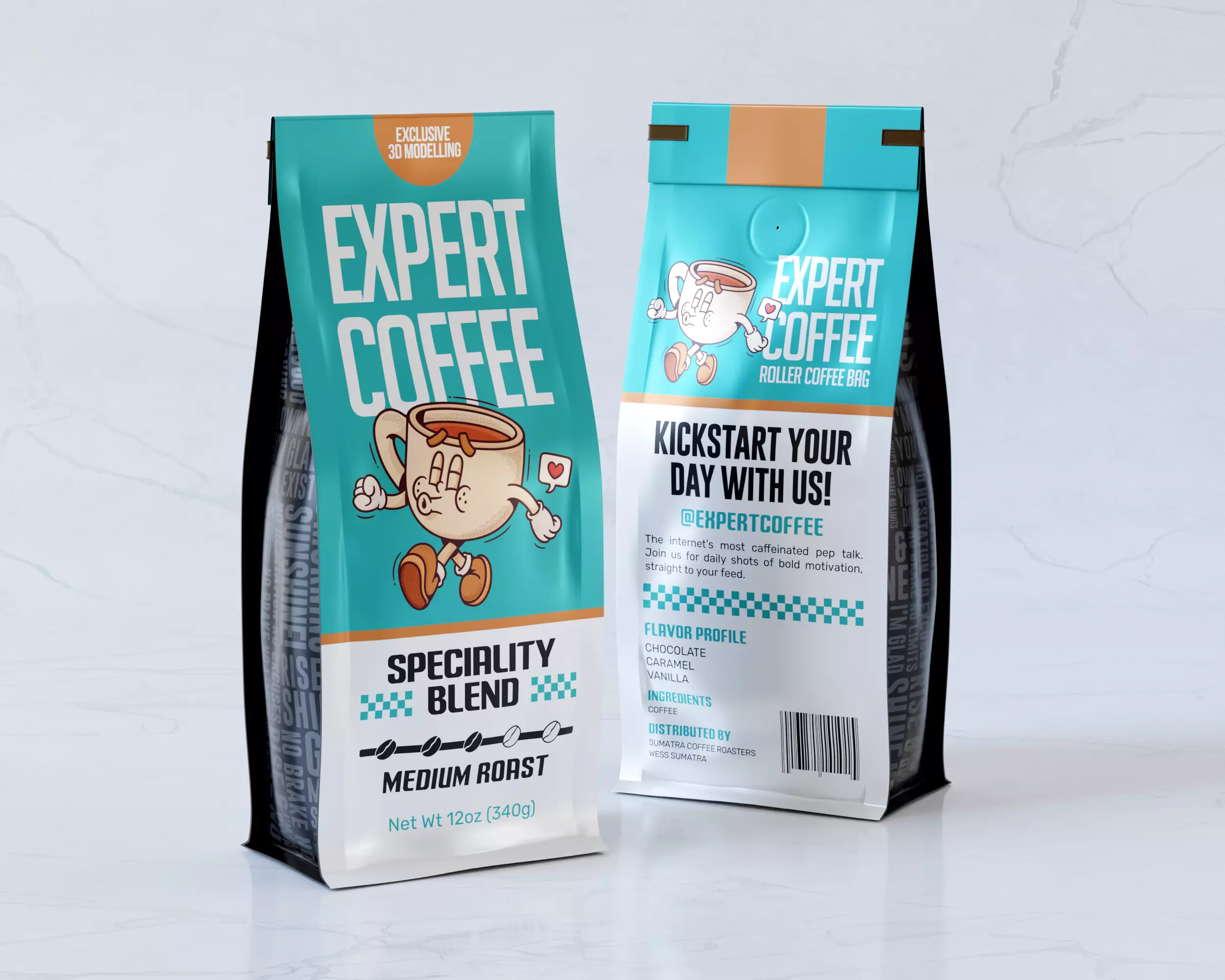 Roll Up Coffee Bag Packaging 3D model