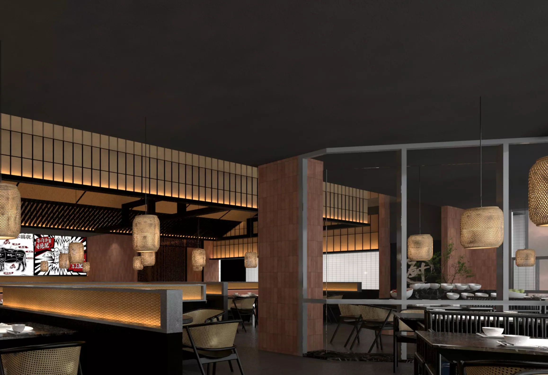 Japanese Restaurant Interior 3D model_2