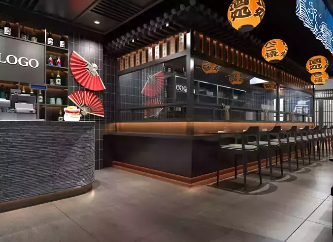 Japanese Restaurant Interior Low-poly 