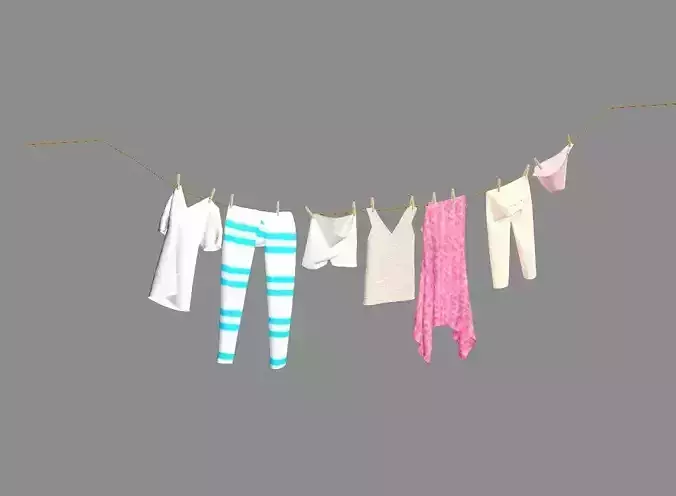 Drying Washing Clothes Line 01 Low-Poly 3D Model