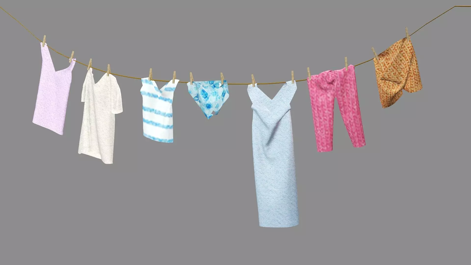 Drying Washing Clothes Line 02 Low-Poly 3D Model Low-poly 3D model_4