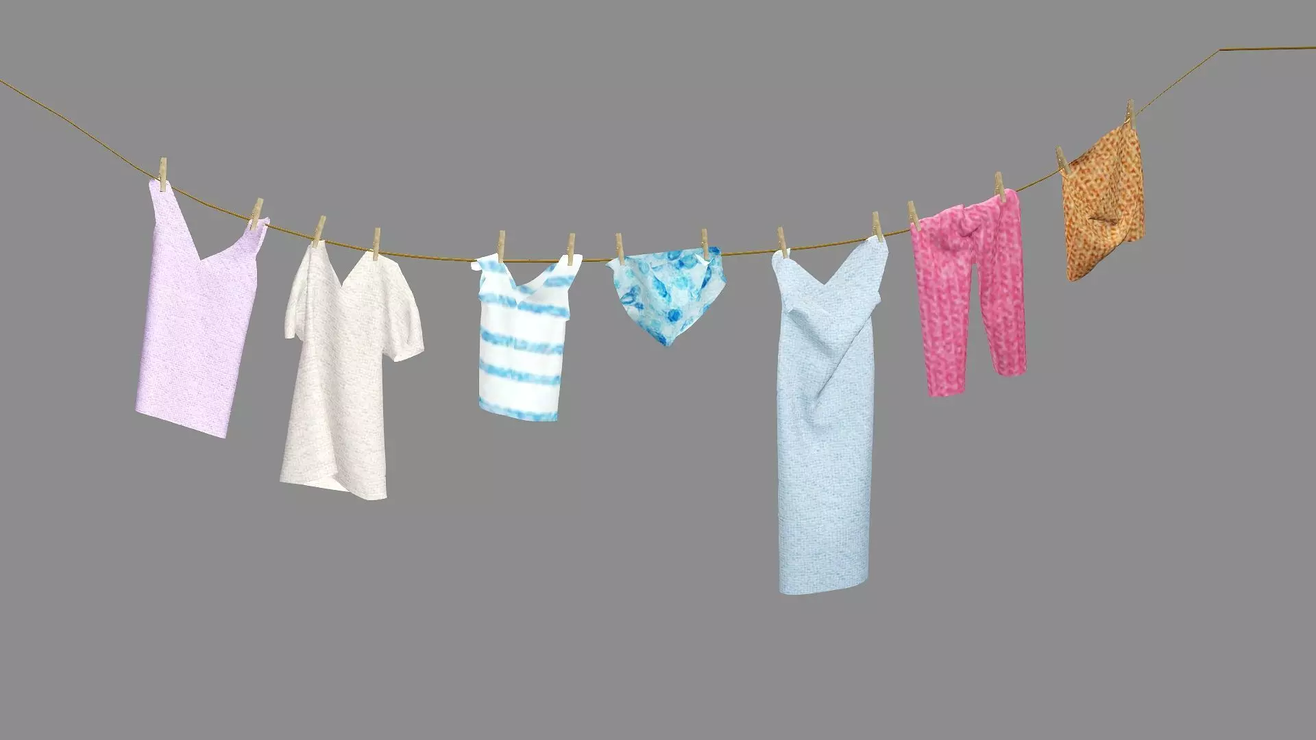 Drying Washing Clothes Line 02 Low-Poly 3D Model Low-poly 3D model_3