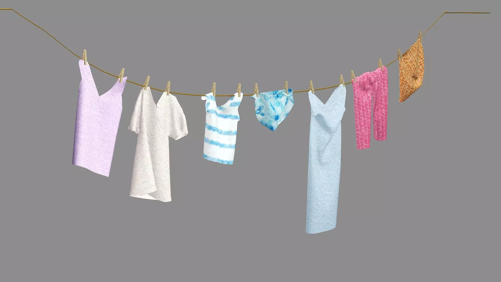 Drying Washing Clothes Line 02 Low-Poly 3D Model Low-poly 3D model_5