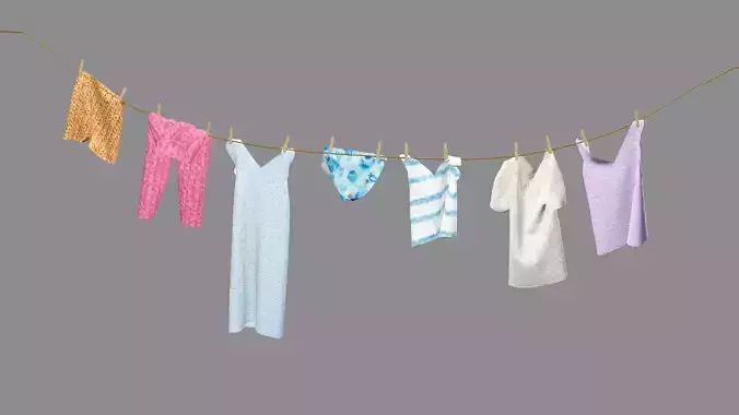 Drying Washing Clothes Line 02 Low-Poly 3D Model