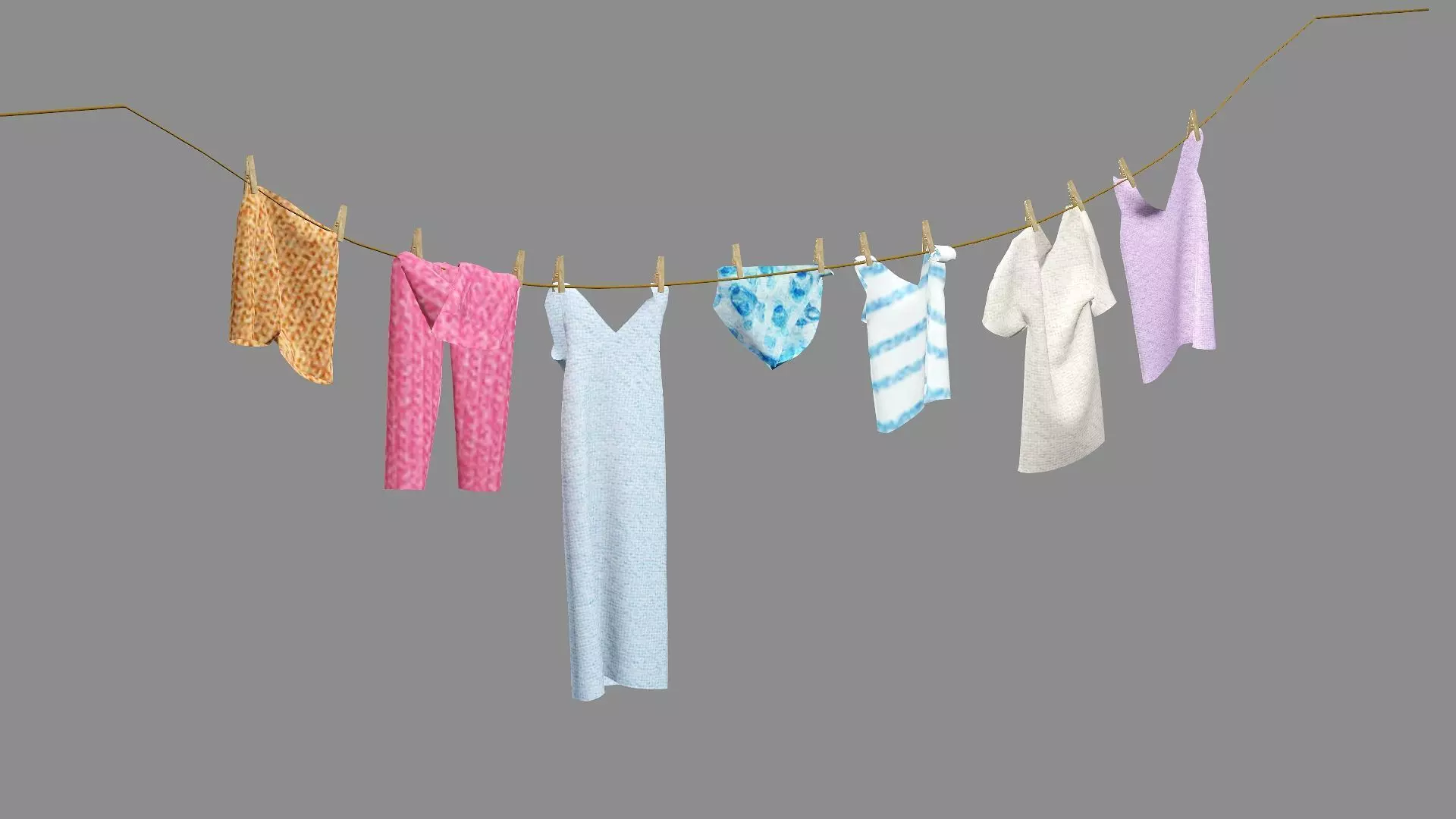 Drying Washing Clothes Line 02 Low-Poly 3D Model Low-poly 3D model_2
