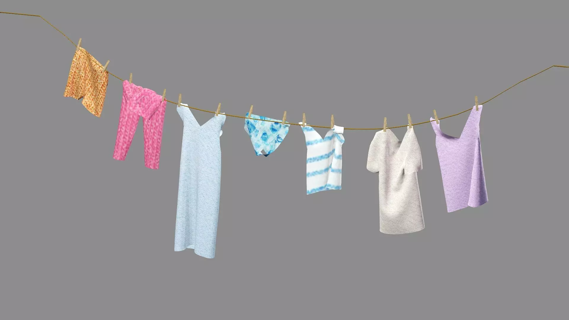 Drying Washing Clothes Line 02 Low-Poly 3D Model Low-poly 3D model_1