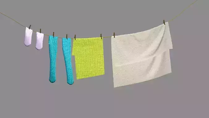 Drying Washing Clothes Line 03 Low-Poly 3D Model