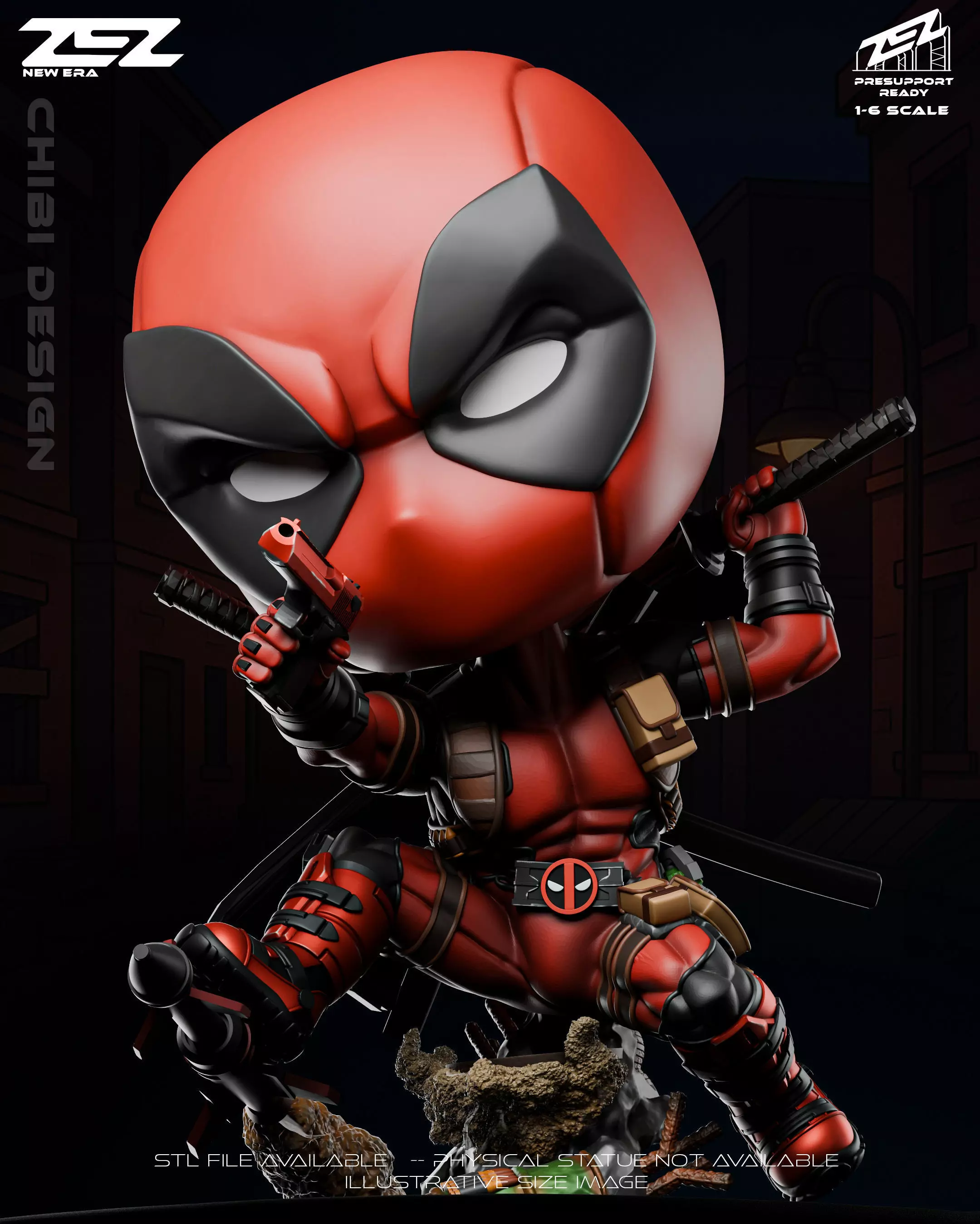 Deadpool Chibi - Digital STL file 3D print model_5