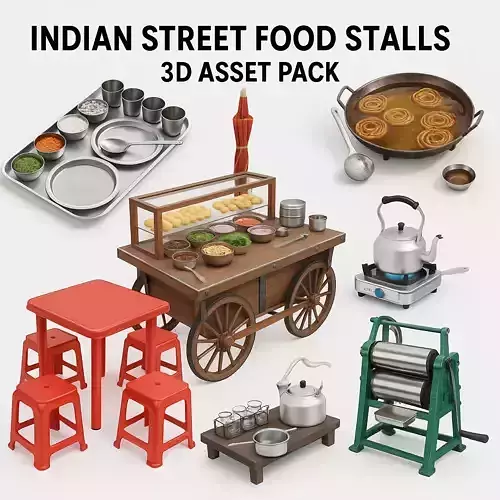 Indian Street Food Stalls  3D Asset Pack Unrigged FBX OBJ GLB