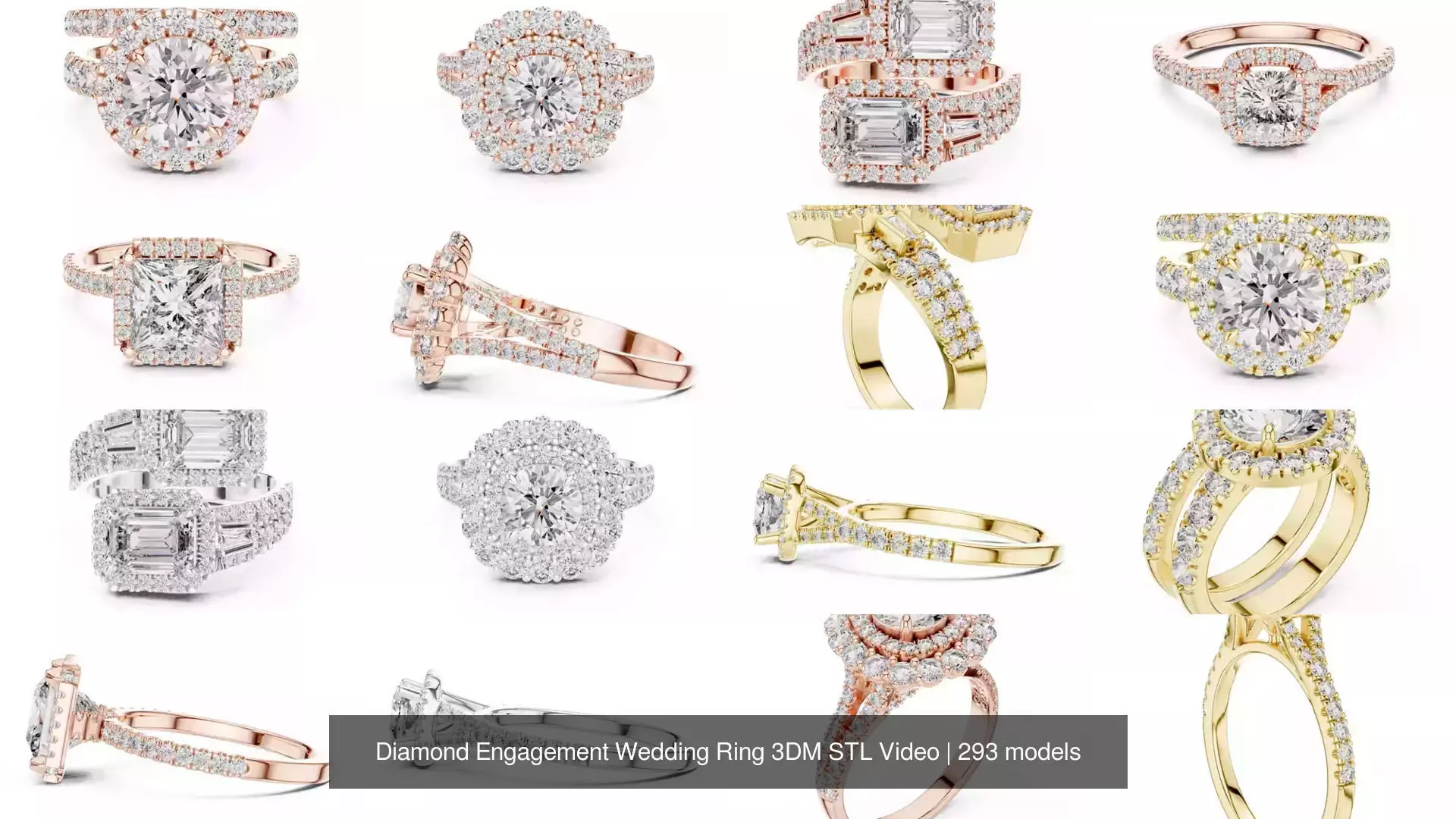 293 Halo Diamond Rings 3DM STL OBJ FBX 3 Color Render Video 3D Model Collection_41
