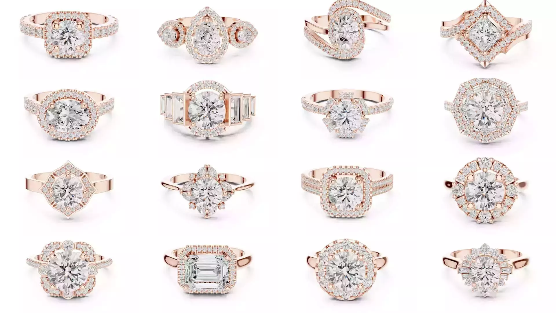 293 Halo Diamond Rings 3DM STL OBJ FBX 3 Color Render Video 3D Model Collection_8