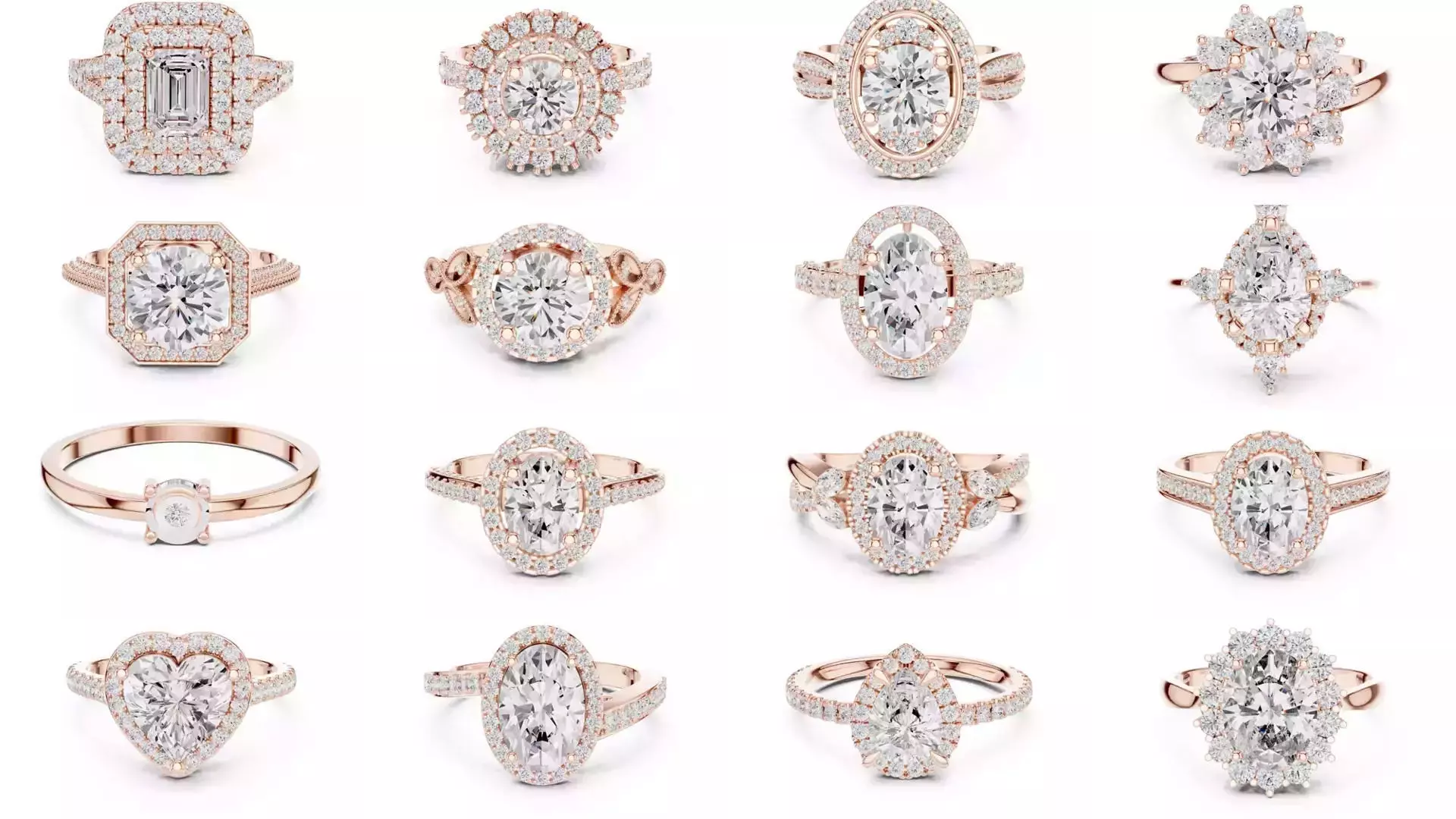 293 Halo Diamond Rings 3DM STL OBJ FBX 3 Color Render Video 3D Model Collection_20