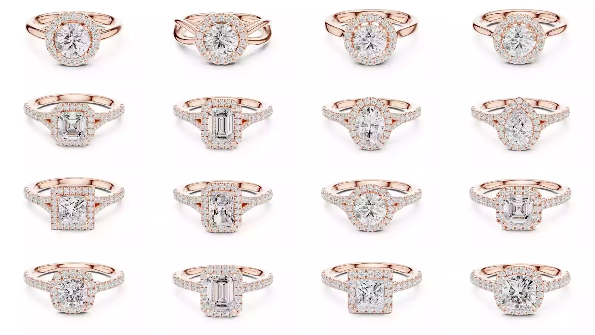 293 Halo Diamond Rings 3DM STL OBJ FBX 3 Color Render Video 3D Model Collection_6