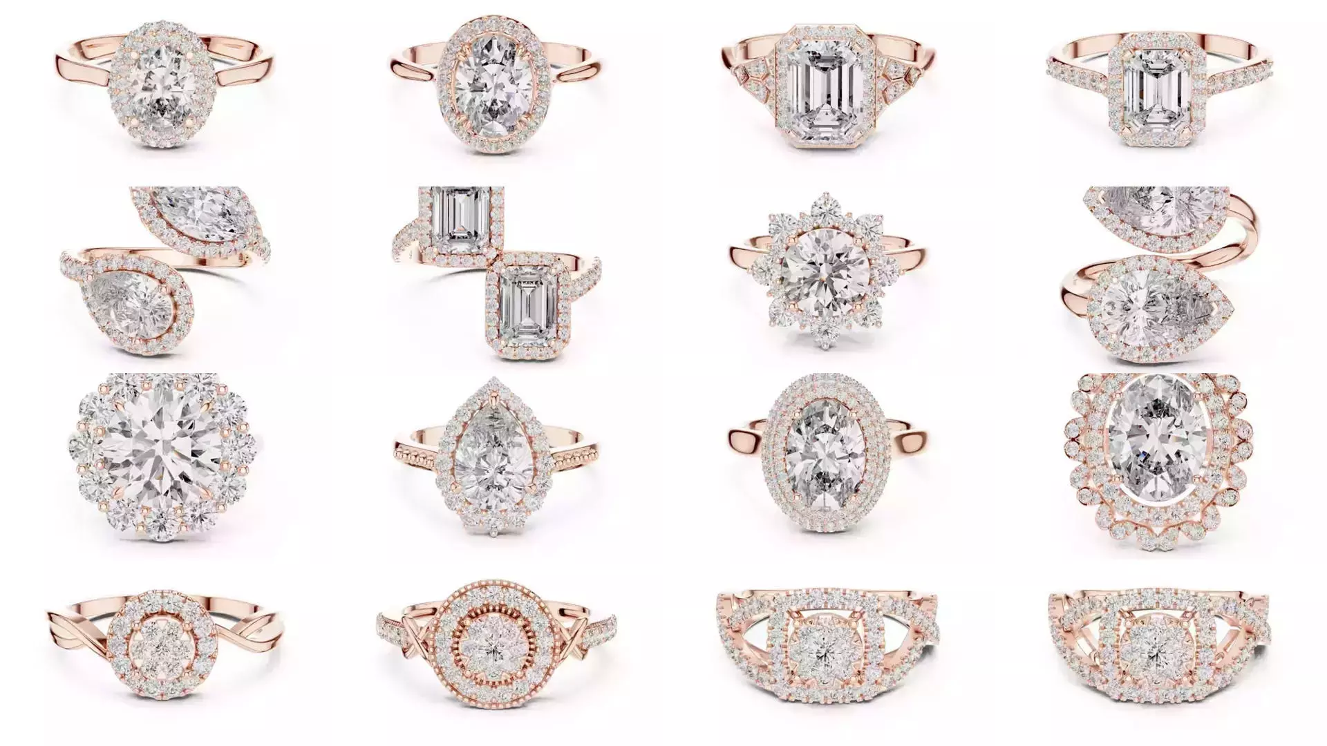 293 Halo Diamond Rings 3DM STL OBJ FBX 3 Color Render Video 3D Model Collection_29