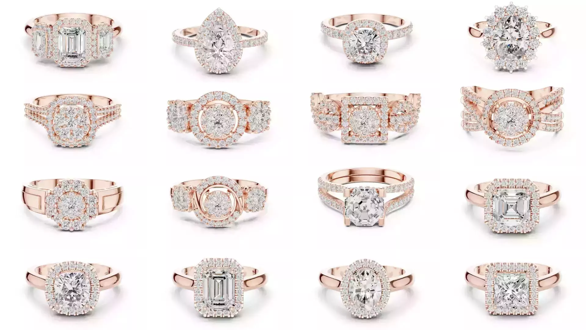 293 Halo Diamond Rings 3DM STL OBJ FBX 3 Color Render Video 3D Model Collection_10