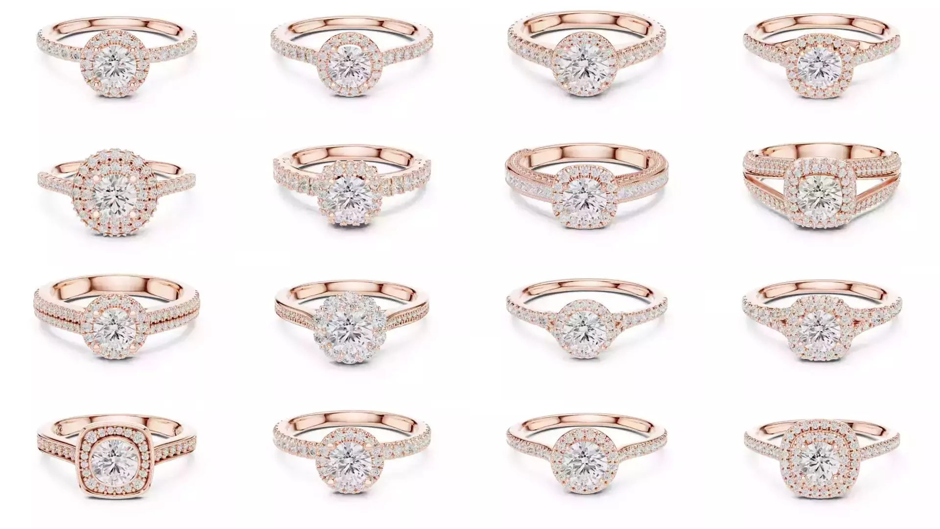 293 Halo Diamond Rings 3DM STL OBJ FBX 3 Color Render Video 3D Model Collection_2