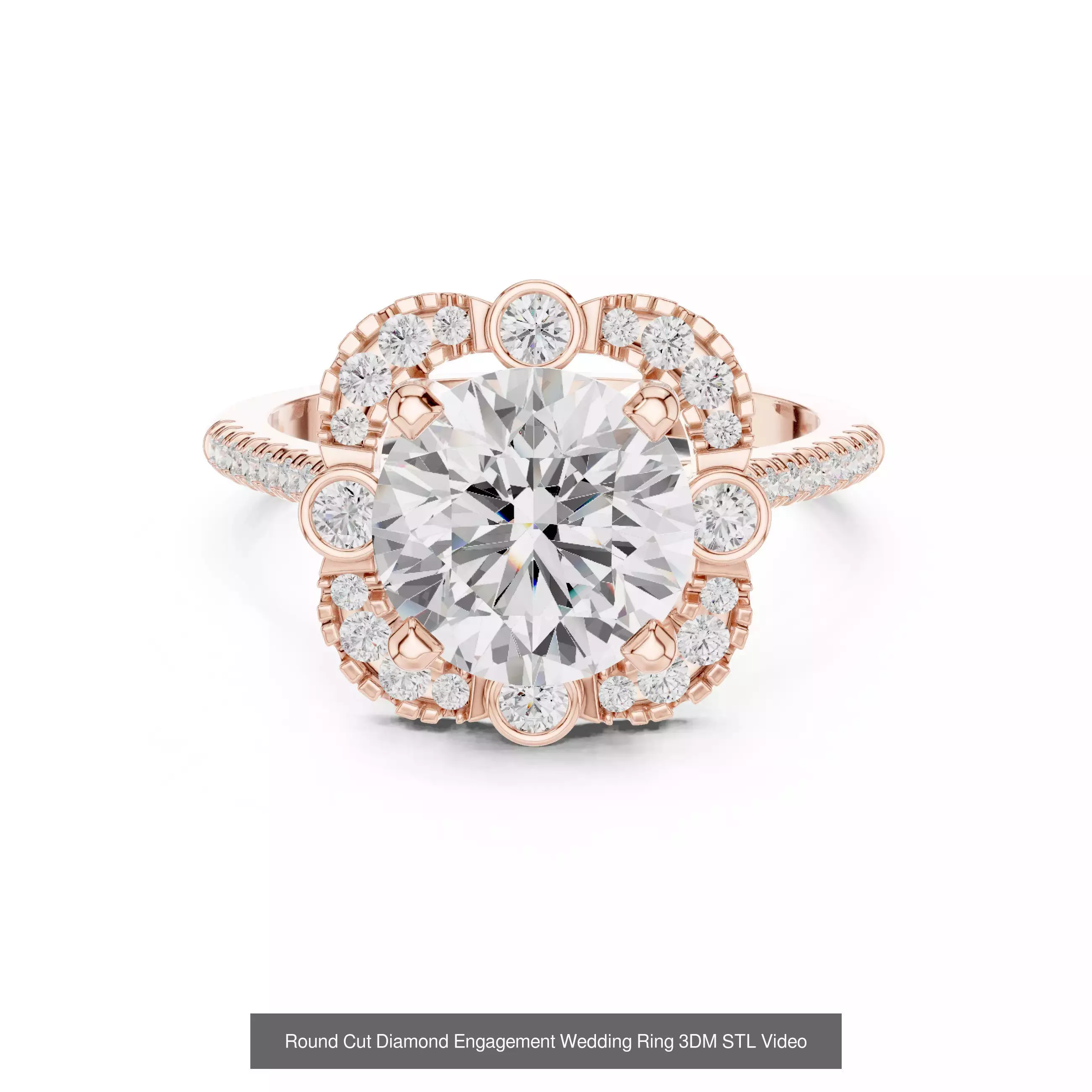 293 Halo Diamond Rings 3DM STL OBJ FBX 3 Color Render Video 3D Model Collection_193