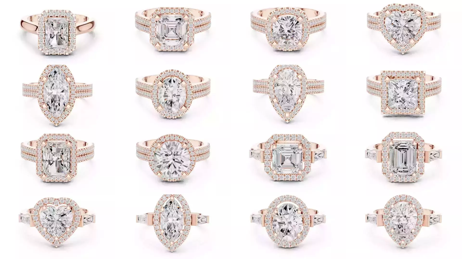 293 Halo Diamond Rings 3DM STL OBJ FBX 3 Color Render Video 3D Model Collection_12