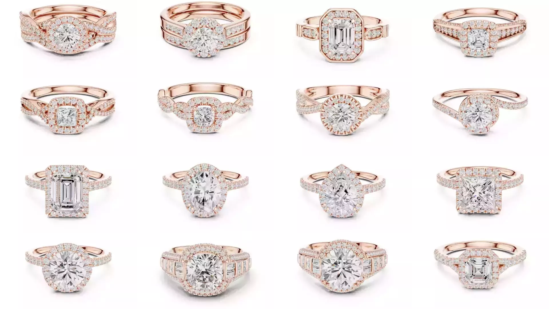 293 Halo Diamond Rings 3DM STL OBJ FBX 3 Color Render Video 3D Model Collection_35