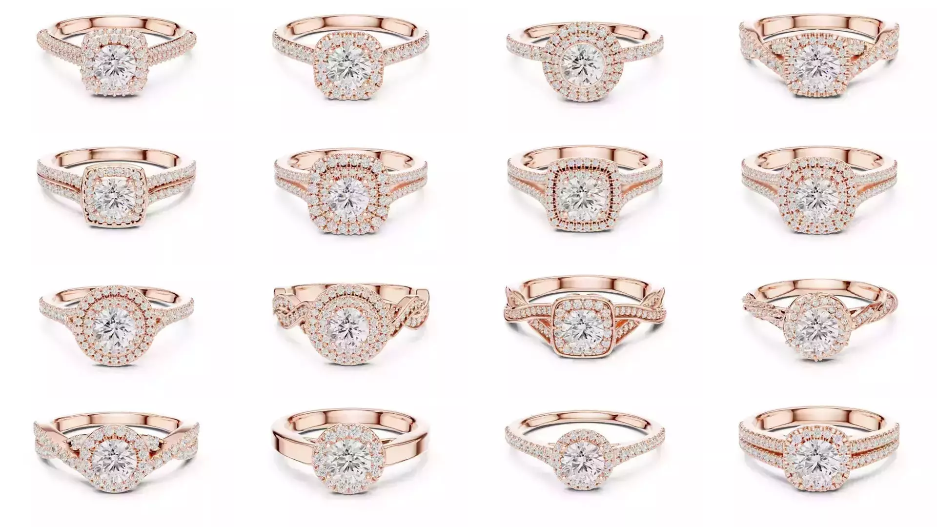 293 Halo Diamond Rings 3DM STL OBJ FBX 3 Color Render Video 3D Model Collection_0