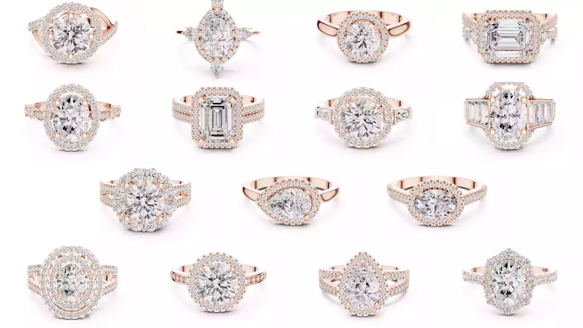 293 Halo Diamond Rings 3DM STL OBJ FBX 3 Color Render Video 3D Model Collection_23