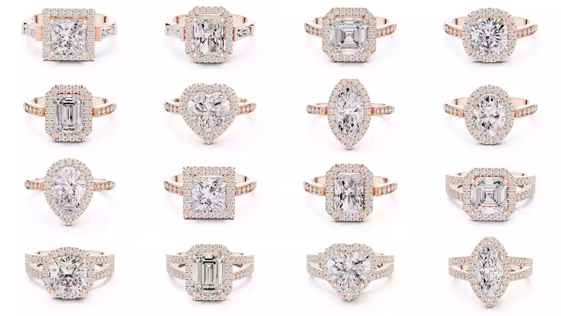 293 Halo Diamond Rings 3DM STL OBJ FBX 3 Color Render Video 3D Model Collection_14