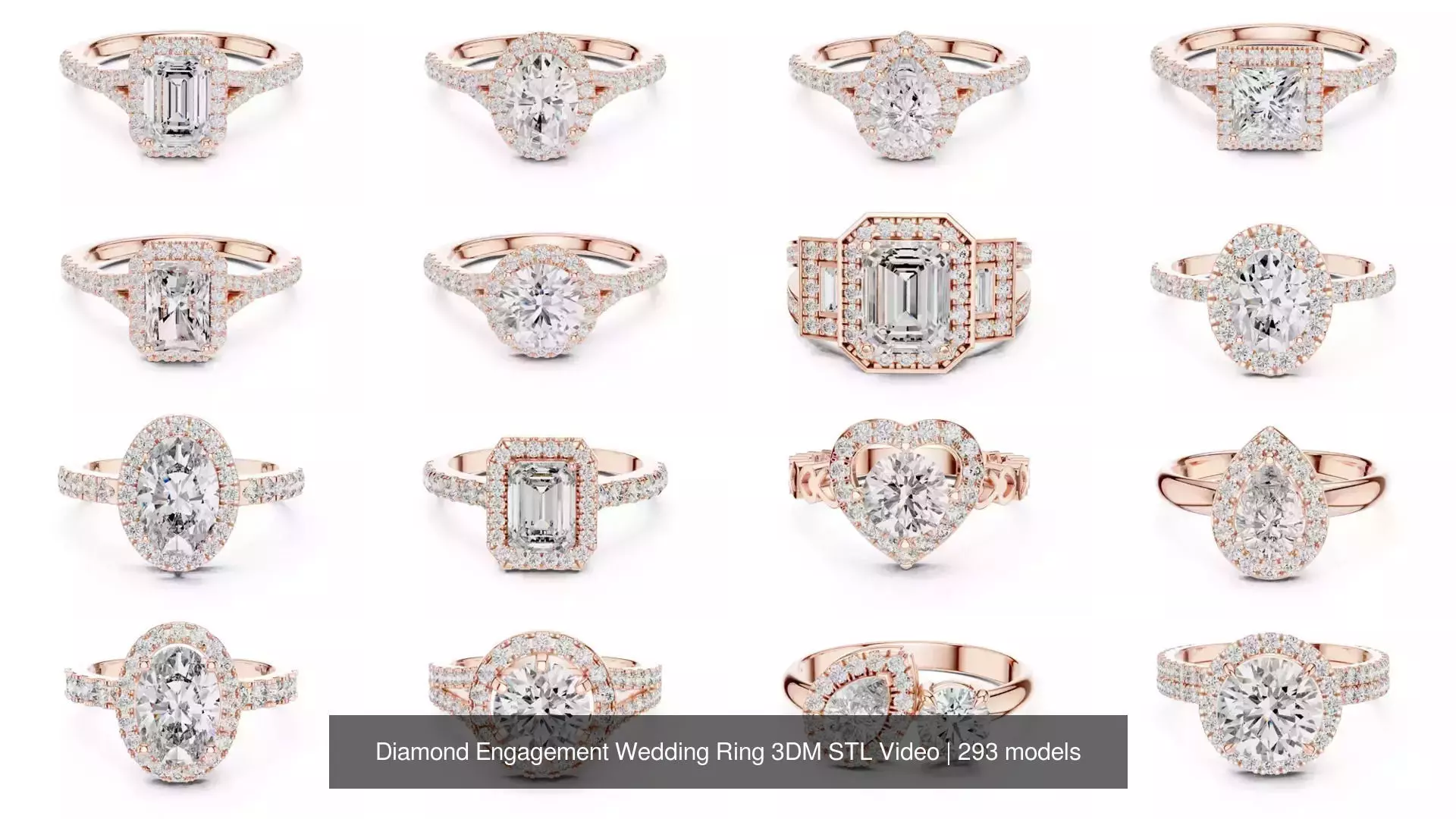 293 Halo Diamond Rings 3DM STL OBJ FBX 3 Color Render Video 3D Model Collection_38