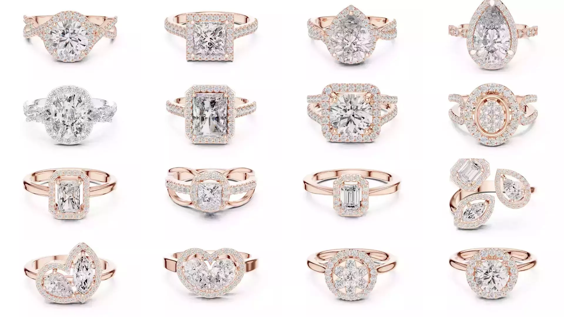 293 Halo Diamond Rings 3DM STL OBJ FBX 3 Color Render Video 3D Model Collection_32