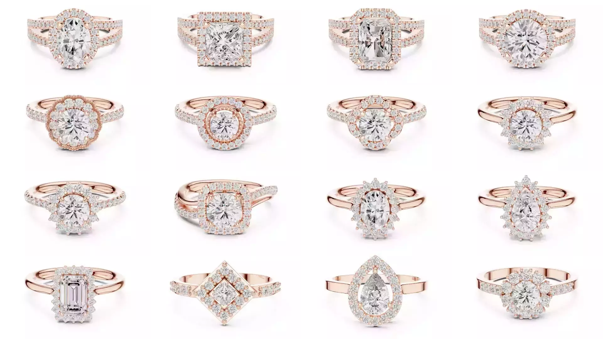 293 Halo Diamond Rings 3DM STL OBJ FBX 3 Color Render Video 3D Model Collection_16