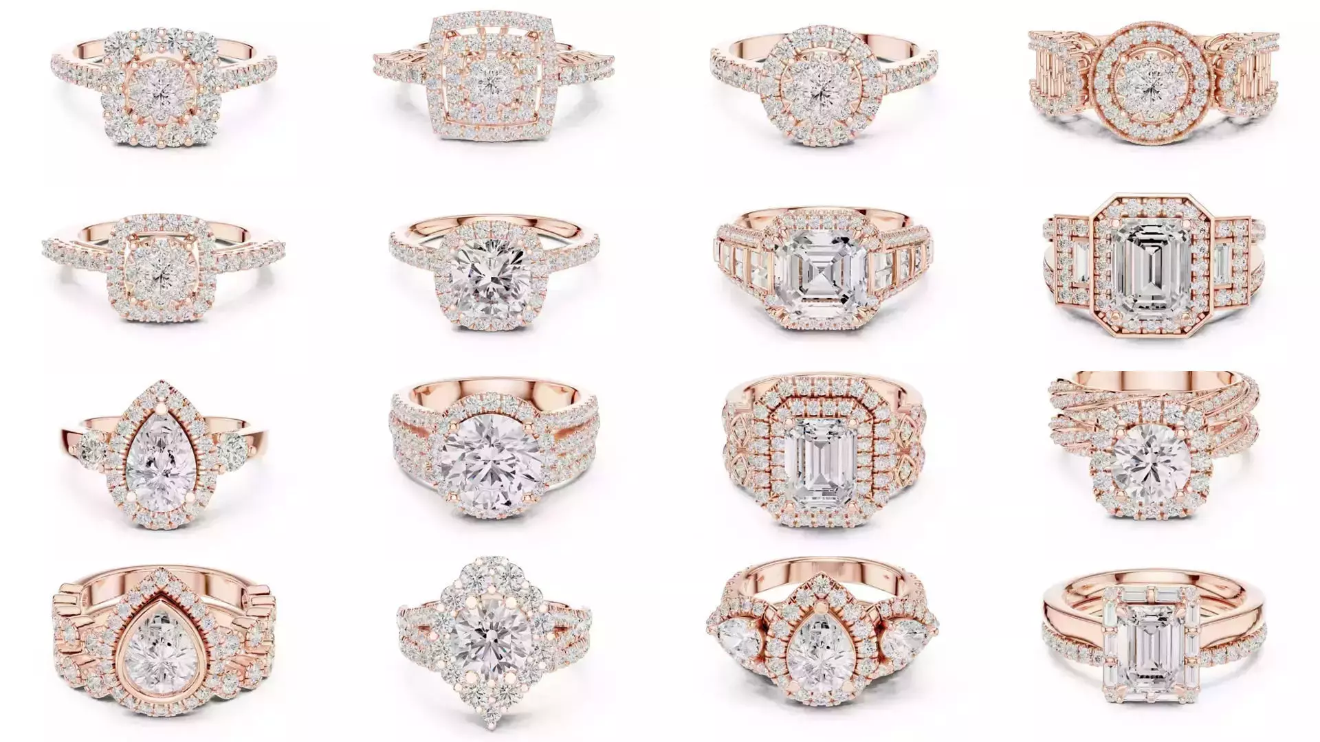 293 Halo Diamond Rings 3DM STL OBJ FBX 3 Color Render Video 3D Model Collection_26