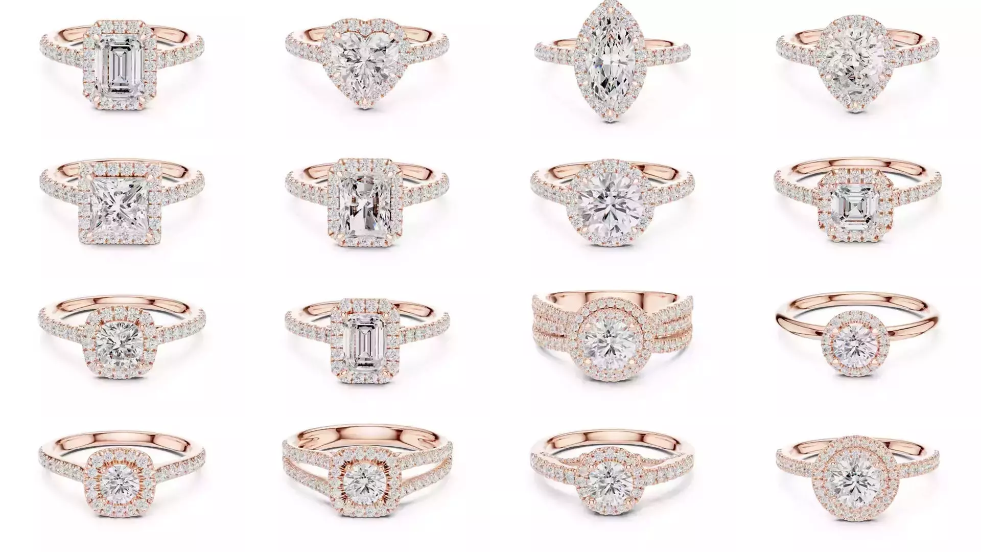 293 Halo Diamond Rings 3DM STL OBJ FBX 3 Color Render Video 3D Model Collection_4