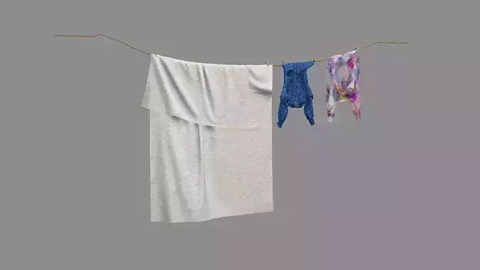 Drying Washing Clothes Line 04 Low-Poly 3D Model