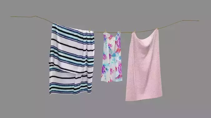 Drying Washing Clothes Line 05 Low-Poly 3D Model